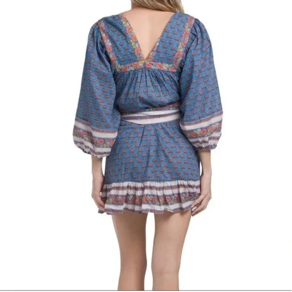 Cleobella Magdalena Mini Dress Lotus Blue Pink Mixed Printed Tie Waist S New - Picture 2 of 12